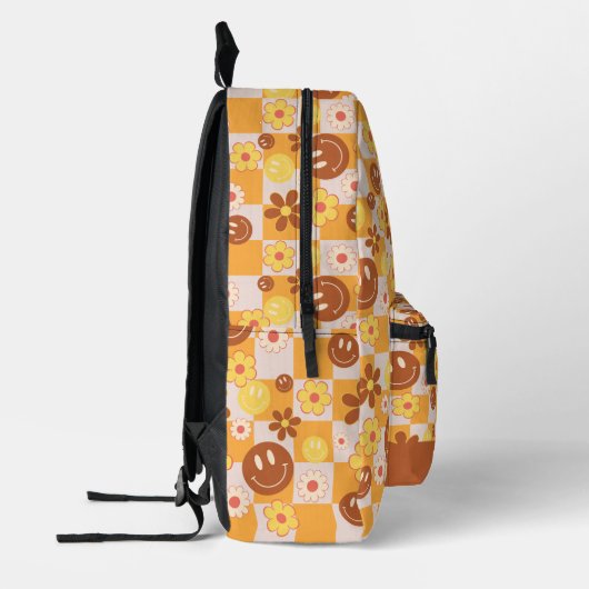 Groovy Daisy Floral Checkerboard, Y2K 90s Bedruckter Rucksack (Links)