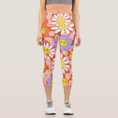 Groovy Daisy Floral Checkerboard, Y2K 90s Capri Leggings (Vorderseite)