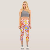 Groovy Daisy Floral Checkerboard, Y2K 90s Capri Leggings (Vorderseite)