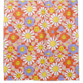 Groovy Daisy Floral Checkerboard, Y2K 90s Duschvorhang (Vorderseite)