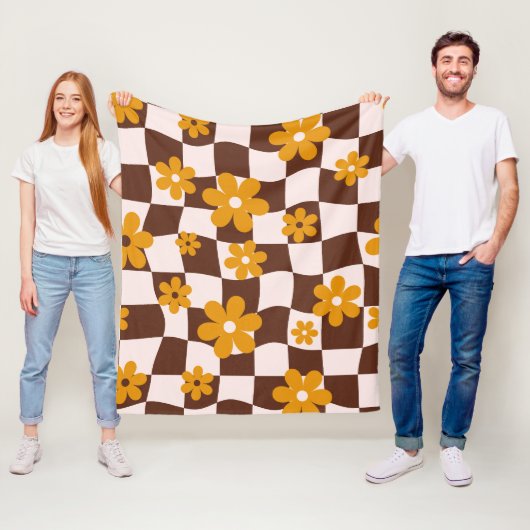 Groovy Daisy Floral Checkerboard, Y2K 90s Fleecedecke (Beispiel)