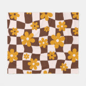 Groovy Daisy Floral Checkerboard, Y2K 90s Fleecedecke (Vorderseite (Horizontal))