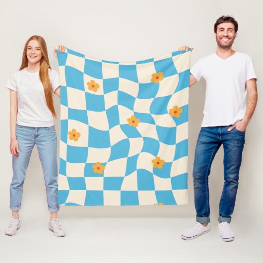 Groovy Daisy Floral Checkerboard, Y2K 90s Fleecedecke (Beispiel)