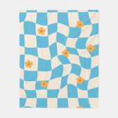 Groovy Daisy Floral Checkerboard, Y2K 90s Fleecedecke (Vorderseite)
