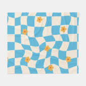 Groovy Daisy Floral Checkerboard, Y2K 90s Fleecedecke (Vorderseite (Horizontal))