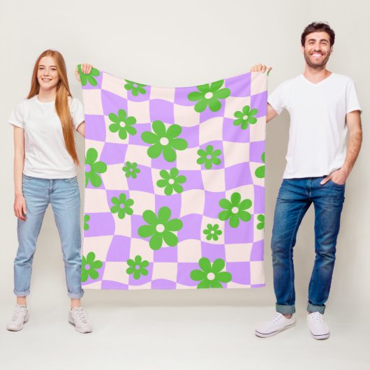 Groovy Daisy Floral Checkerboard, Y2K 90s Fleecedecke (Beispiel)