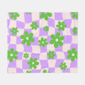 Groovy Daisy Floral Checkerboard, Y2K 90s Fleecedecke (Vorderseite (Horizontal))