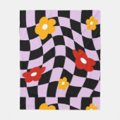Groovy Daisy Floral Checkerboard, Y2K 90s Fleecedecke (Vorderseite)