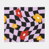 Groovy Daisy Floral Checkerboard, Y2K 90s Fleecedecke (Vorderseite (Horizontal))