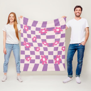 Groovy Daisy Floral Checkerboard, Y2K 90s Fleecedecke