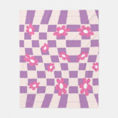Groovy Daisy Floral Checkerboard, Y2K 90s Fleecedecke (Vorderseite)