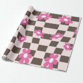 Groovy Daisy Floral Checkerboard, Y2K 90s Geschenkpapier (Ungerollt)