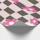 Groovy Daisy Floral Checkerboard, Y2K 90s Geschenkpapier (Ecke)