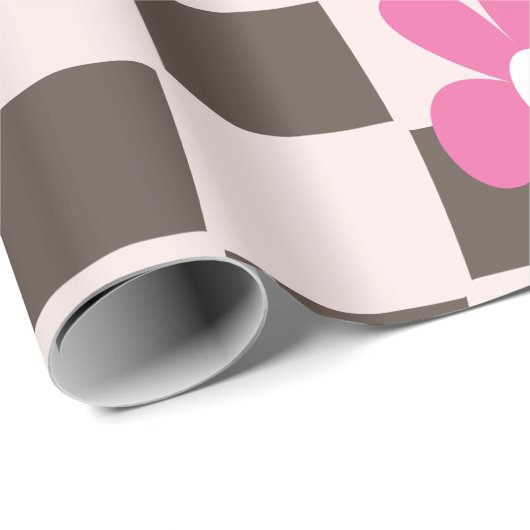 Groovy Daisy Floral Checkerboard, Y2K 90s Geschenkpapier (Rolleneckpunkt)