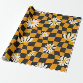 Groovy Daisy Floral Checkerboard, Y2K 90s Geschenkpapier (Ungerollt)