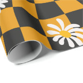 Groovy Daisy Floral Checkerboard, Y2K 90s Geschenkpapier (Rolleneckpunkt)