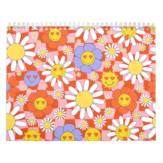 Groovy Daisy Floral Checkerboard, Y2K 90s Kalender (Titelbild)