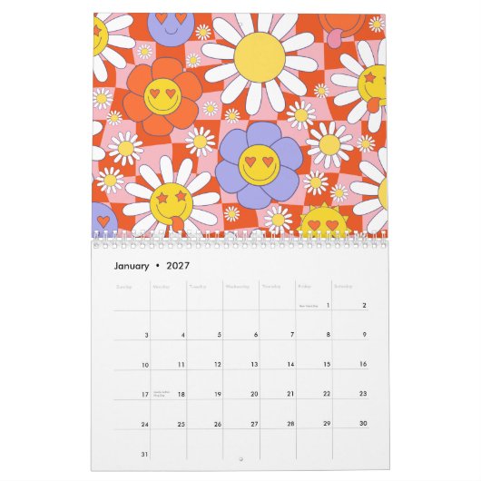 Groovy Daisy Floral Checkerboard, Y2K 90s Kalender (Jan 2027)