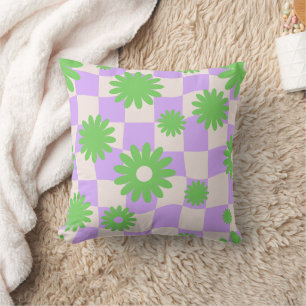 Groovy Daisy Floral Checkerboard, Y2K 90s Kissen