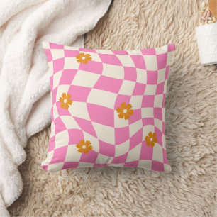 Groovy Daisy Floral Checkerboard, Y2K 90s Kissen