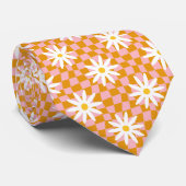 Groovy Daisy Floral Checkerboard, Y2K 90s Krawatte (Gerollt)