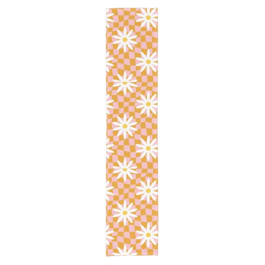 Groovy Daisy Floral Checkerboard, Y2K 90s Kurzer Tischläufer (Vorderseite)