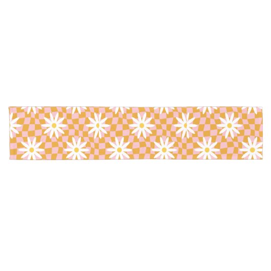 Groovy Daisy Floral Checkerboard, Y2K 90s Kurzer Tischläufer (Horizontal)
