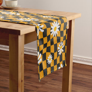Groovy Daisy Floral Checkerboard, Y2K 90s Kurzer Tischläufer