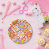 Groovy Daisy Floral Checkerboard, Y2K 90s Pappteller (Party)