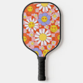 Groovy Daisy Floral Checkerboard, Y2K 90s Pickleball Schläger (Vorderseite)