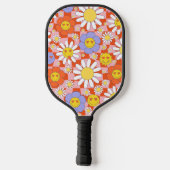 Groovy Daisy Floral Checkerboard, Y2K 90s Pickleball Schläger (Rückseite)