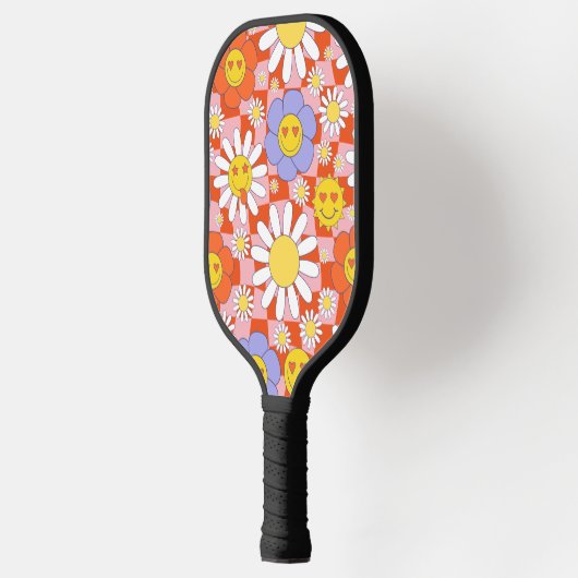Groovy Daisy Floral Checkerboard, Y2K 90s Pickleball Schläger (Links)