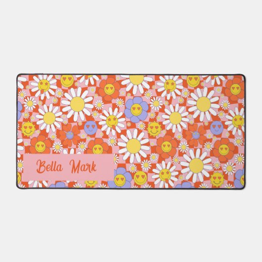 Groovy Daisy Floral Checkerboard, Y2K 90s Schreibtischunterlage (Vorderseite)