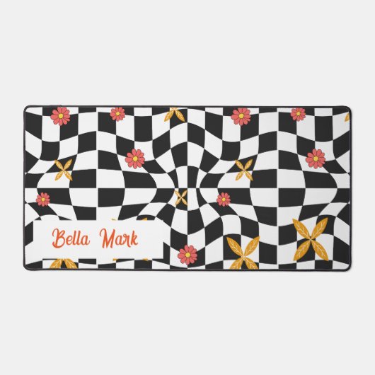 Groovy Daisy Floral Checkerboard, Y2K 90s Schreibtischunterlage (Vorderseite)