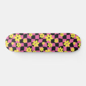 Groovy Daisy Floral Checkerboard, Y2K 90s Skateboard (Horizontal)