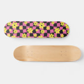 Groovy Daisy Floral Checkerboard, Y2K 90s Skateboard (Horizontal)