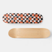 Groovy Daisy Floral Checkerboard, Y2K 90s Skateboard (Horizontal)