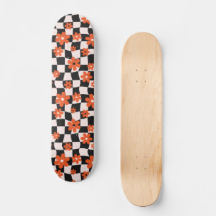 Groovy Daisy Floral Checkerboard, Y2K 90s Skateboard