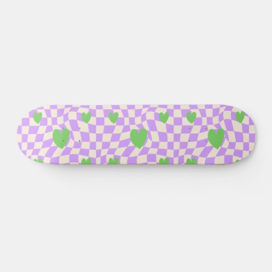 Groovy Daisy Floral Checkerboard, Y2K 90s Skateboard (Horizontal)
