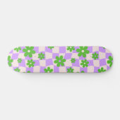 Groovy Daisy Floral Checkerboard, Y2K 90s Skateboard (Horizontal)