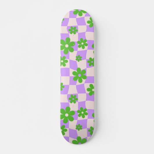 Groovy Daisy Floral Checkerboard, Y2K 90s Skateboard (Vorne)