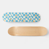 Groovy Daisy Floral Checkerboard, Y2K 90s Skateboard (Horizontal)