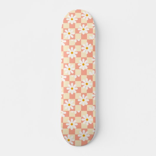 Groovy Daisy Floral Checkerboard, Y2K 90s Skateboard (Vorne)