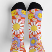 Groovy Daisy Floral Checkerboard, Y2K 90s Socken (Oben)