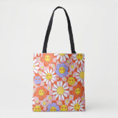 Groovy Daisy Floral Checkerboard, Y2K 90s Tasche (Vorderseite)