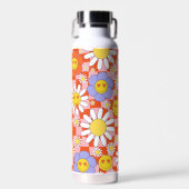Groovy Daisy Floral Checkerboard, Y2K 90s Trinkflasche (Vorne)