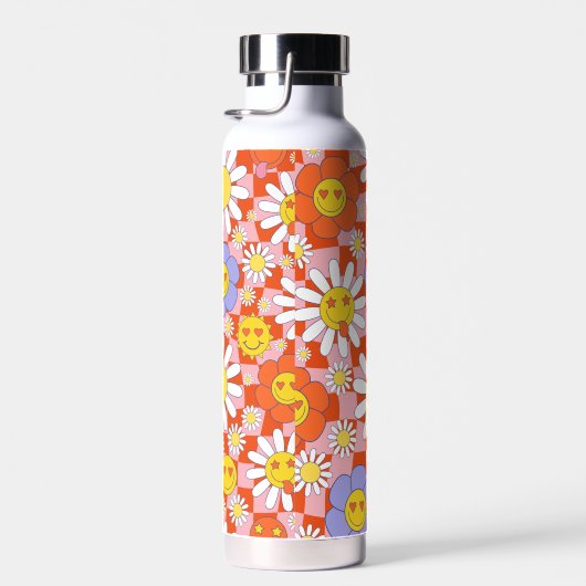 Groovy Daisy Floral Checkerboard, Y2K 90s Trinkflasche (Rechts)
