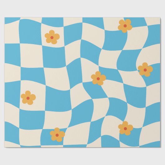 Groovy Daisy Floral Checkerboard, Y2K 90s Wrappin Geschenkpapier (Flach)