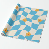 Groovy Daisy Floral Checkerboard, Y2K 90s Wrappin Geschenkpapier (Ungerollt)