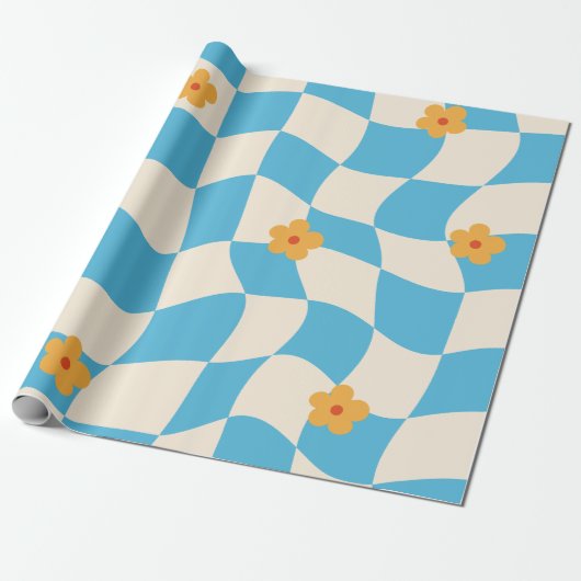 Groovy Daisy Floral Checkerboard, Y2K 90s Wrappin Geschenkpapier (Ungerollt)